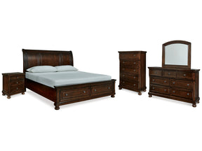 Porter Rustic Brown King Sleigh Bedroom Set with Dresser, Mirror, Chest and Nightstand (Online Special Price) - Ornate Home