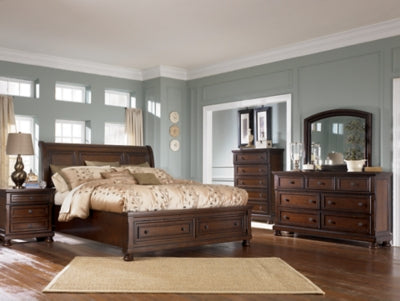 Porter Rustic Brown King Sleigh Storage Bedroom Set with Dresser and Mirror (Online Special Price) - Ornate Home