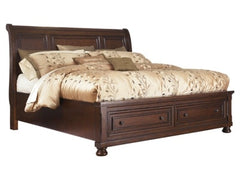 Porter Rustic Brown King Sleigh Storage Bedroom Set with Dresser and Mirror - Ornate Home