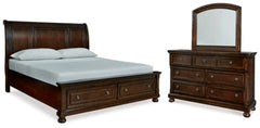 Porter Rustic Brown King Sleigh Storage Bedroom Set with Dresser and Mirror - Ornate Home
