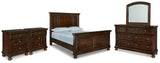 Porter Rustic Brown Queen Panel Bed, Dresser, Mirror and 2 Nightstands - Ornate Home
