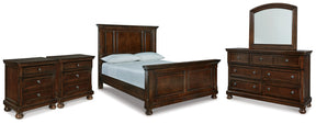 Porter Rustic Brown Queen Panel Bed, Dresser, Mirror and 2 Nightstands - Ornate Home