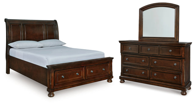 Porter Rustic Brown Queen Sleigh Storage Bed, Dresser and Mirror - Ornate Home