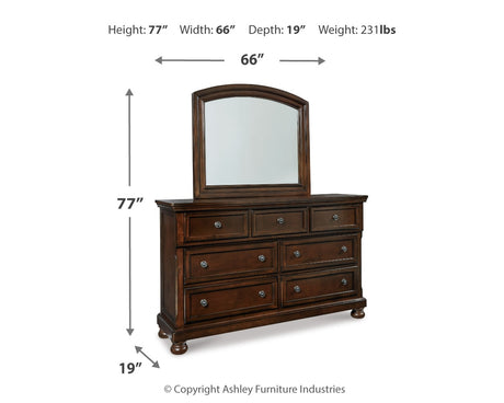 Porter Rustic Brown Queen Sleigh Storage Bed, Dresser and Mirror - Ornate Home