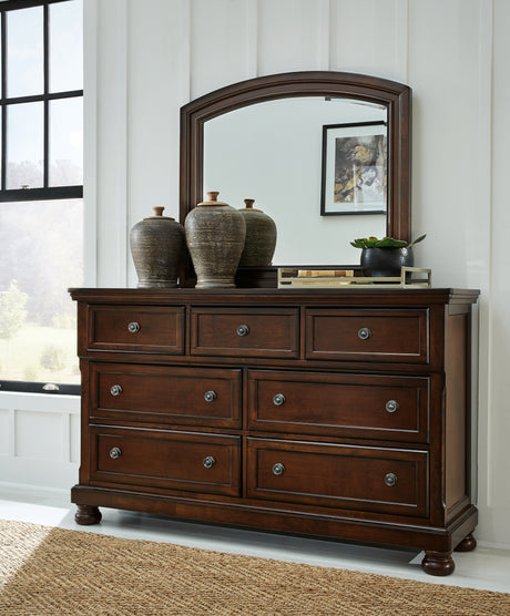 Porter Rustic Brown Queen Sleigh Storage Bed, Dresser and Mirror - Ornate Home