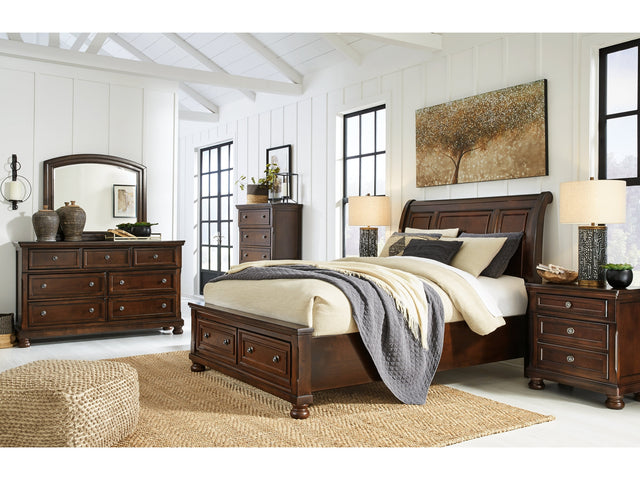 Porter Rustic Brown Queen Sleigh Storage Bedroom Set with Dresser, Mirror, Chest, and 2 Nightstands (Online Special Price) - Ornate Home