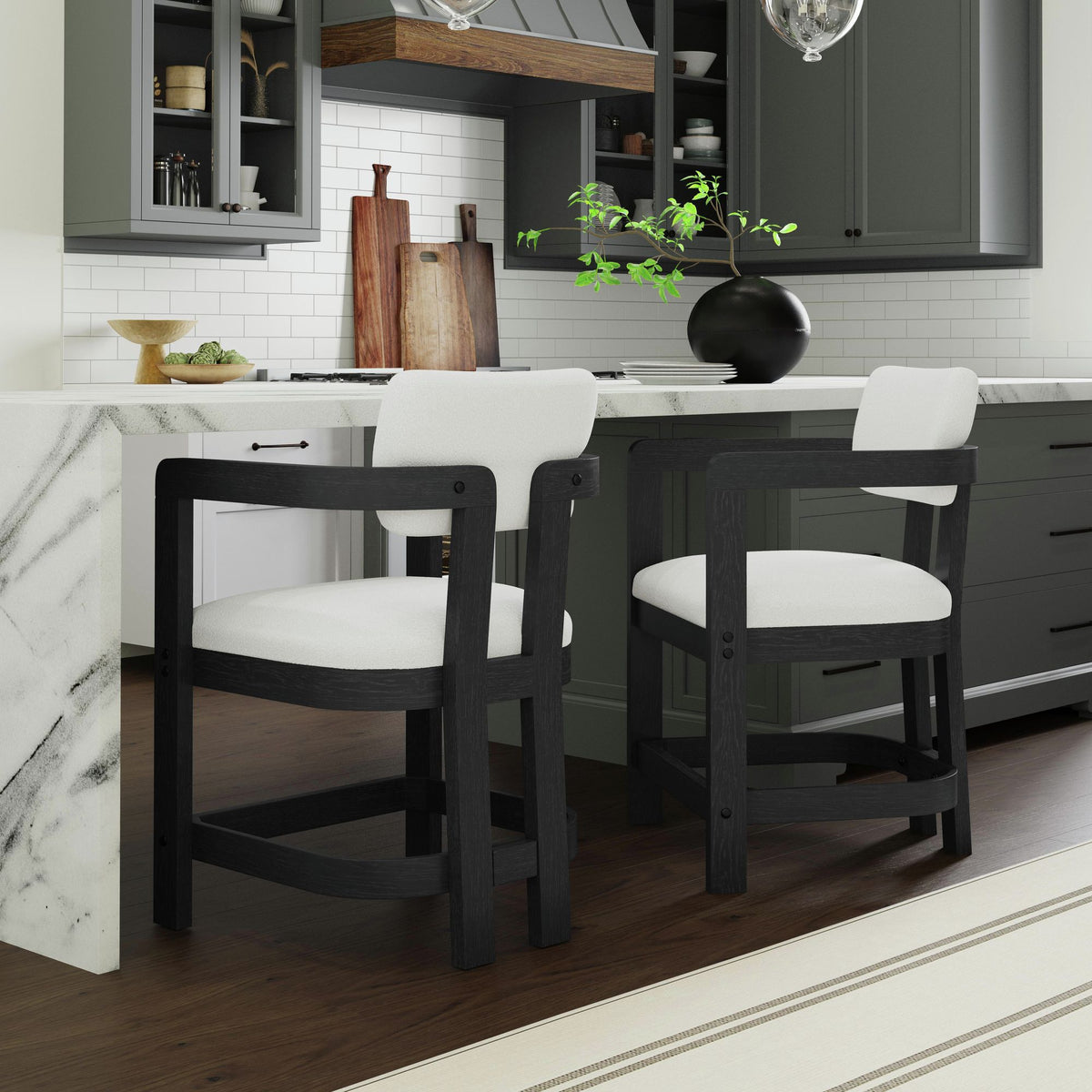 Portland Black/White Arm Counter Stool (Set of 2) - Ornate Home