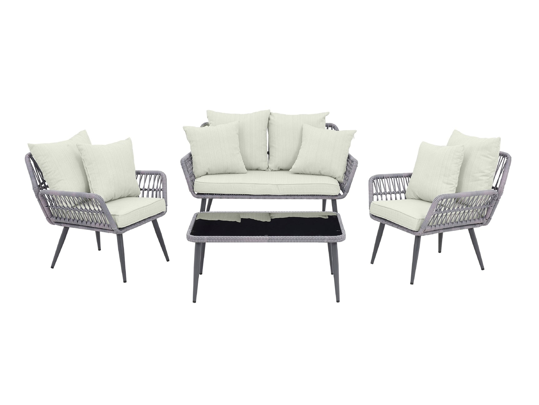 Portofino Patio 4-Person Conversation Set with Coffee Table with Cream Cushions - Ornate Home