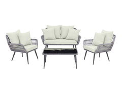 Portofino Patio 4-Person Conversation Set with Coffee Table with Cream Cushions - Ornate Home