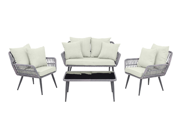 Portofino Patio 4-Person Conversation Set with Coffee Table with Cream Cushions - Ornate Home