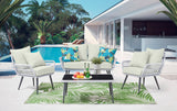 Portofino Patio 4-Person Conversation Set with Coffee Table with Cream Cushions - Ornate Home