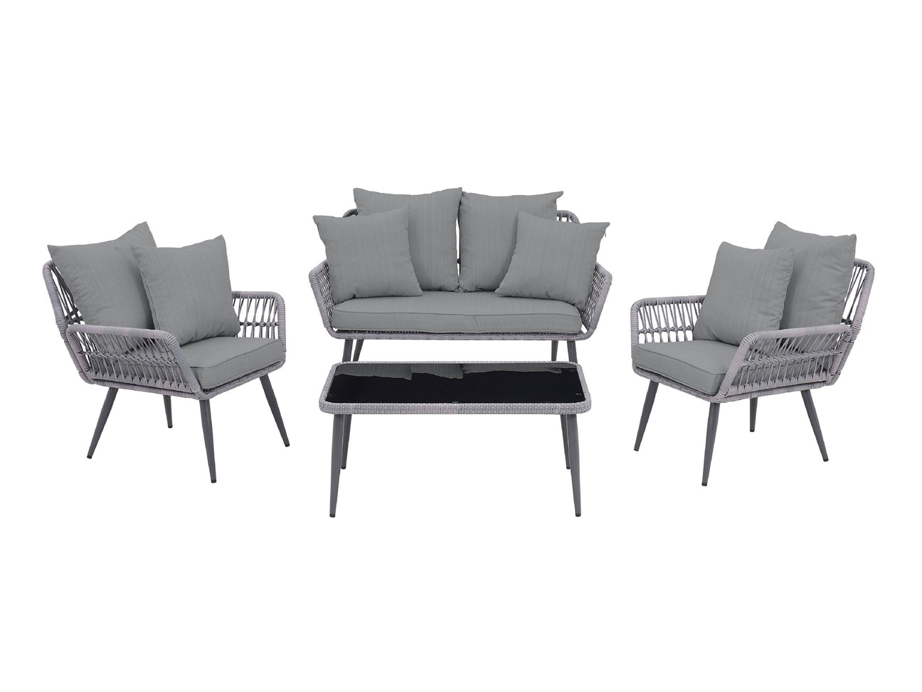 Portofino Patio 4-Person Conversation Set with Coffee Table with Grey Cushions - Ornate Home