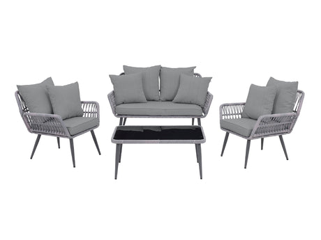 Portofino Patio 4-Person Conversation Set with Coffee Table with Grey Cushions - Ornate Home