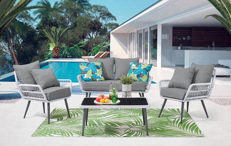 Portofino Patio 4-Person Conversation Set with Coffee Table with Grey Cushions - Ornate Home