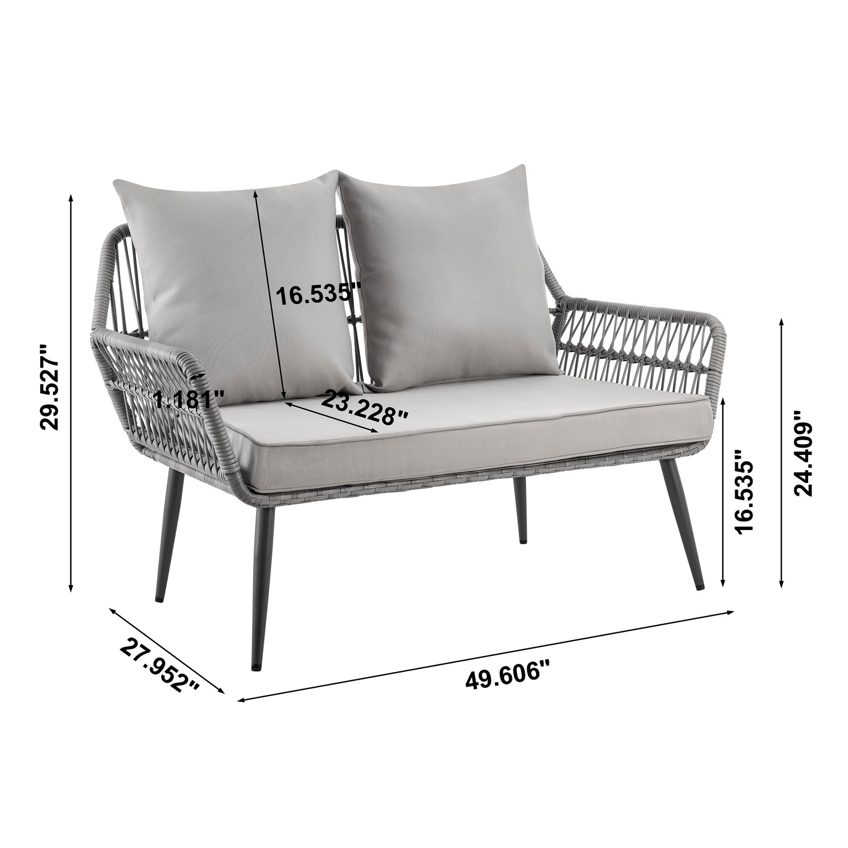 Portofino Patio 4-Person Conversation Set with Coffee Table with Grey Cushions - Ornate Home