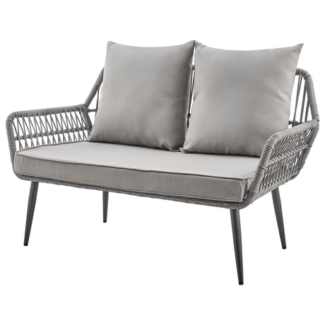Portofino Patio 4-Person Conversation Set with Coffee Table with Grey Cushions - Ornate Home