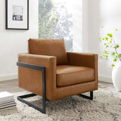 Posse Black/Tan Vegan Leather Accent Chair - Ornate Home