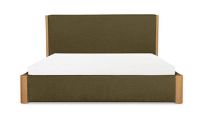 Post Dark Green Queen Bed Natural Oak - Ornate Home