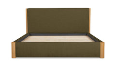 Post Dark Green Queen Bed Natural Oak - Ornate Home