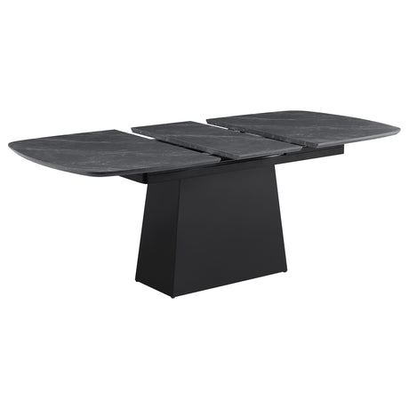 Potero Black 73-inch Faux Marble Extension Leaf Dining Table - Ornate Home