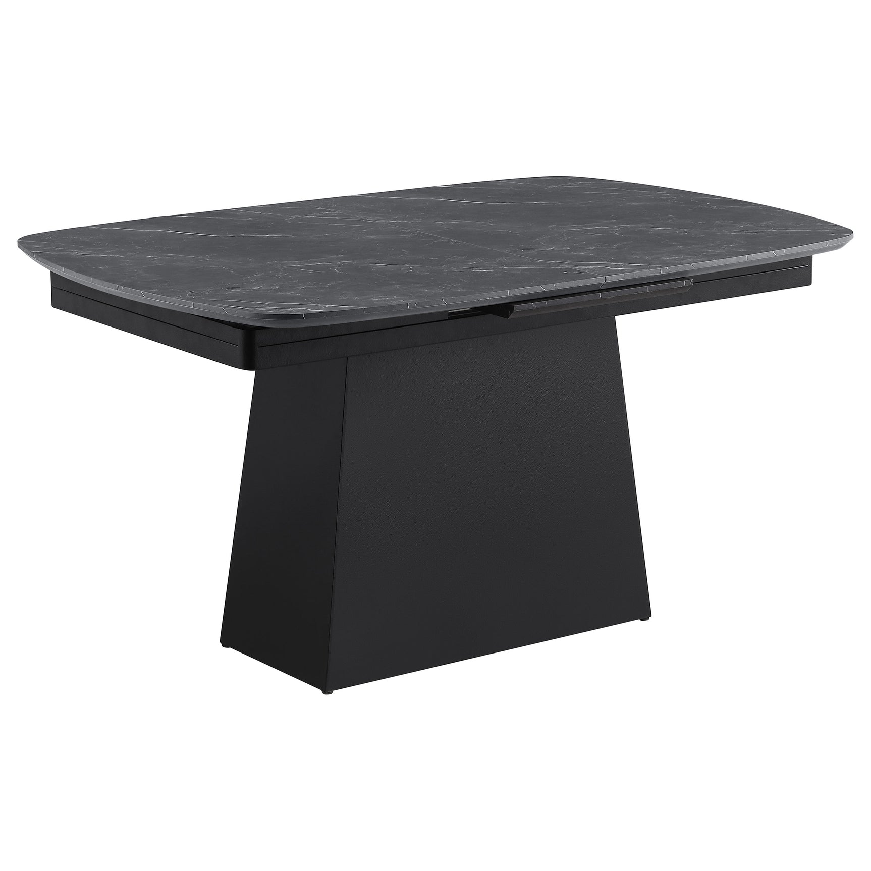 Potero Black 73-inch Faux Marble Extension Leaf Dining Table - Ornate Home