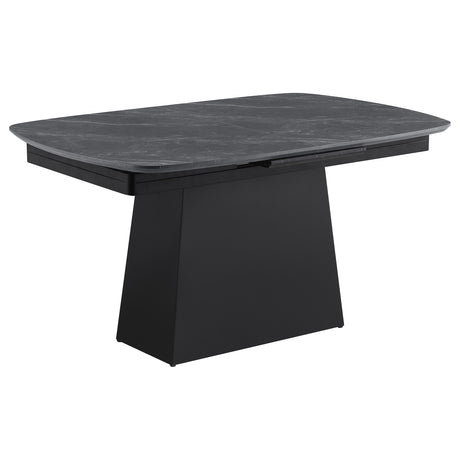Potero Black 73-inch Faux Marble Extension Leaf Dining Table - Ornate Home