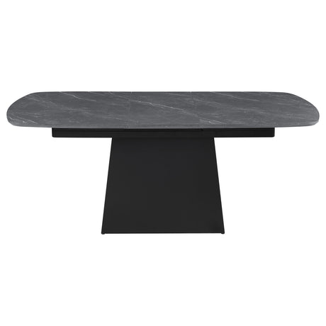 Potero Black 73-inch Faux Marble Extension Leaf Dining Table - Ornate Home