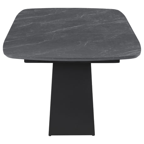 Potero Black 73-inch Faux Marble Extension Leaf Dining Table - Ornate Home