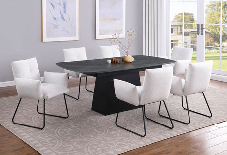 Potero Black 73-inch Faux Marble Extension Leaf Dining Table - Ornate Home