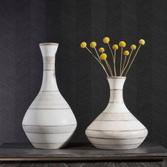 Potter Blue/Brown/White Fluted Striped Vases (Set of 2) - Ornate Home