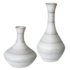 Potter Blue/Brown/White Fluted Striped Vases (Set of 2) - Ornate Home