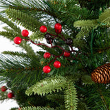 Pre-Lit Artificial Christmas Holiday 5 Piece Bundle with Pinecones & Berries- Set of 2 5' Christmas Trees, 24-in Wreath and set of 2 9-ft Garlands - Ornate Home