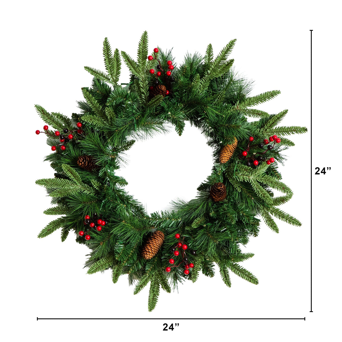 Pre-Lit Artificial Christmas Holiday 5 Piece Bundle with Pinecones & Berries- Set of 2 5' Christmas Trees, 24-in Wreath and set of 2 9-ft Garlands - Ornate Home