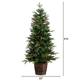 Pre-Lit Artificial Christmas Holiday 5 Piece Bundle with Pinecones & Berries- Set of 2 5' Christmas Trees, 24-in Wreath and set of 2 9-ft Garlands - Ornate Home