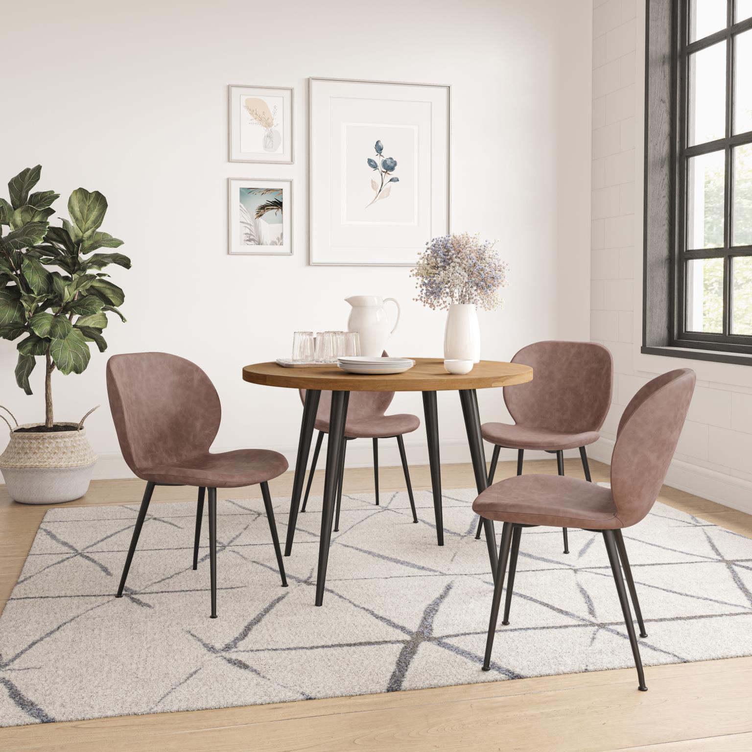 Prelude Suede/Walnut Round Dining Table w/ 4 Wright Chairs - Ornate Home