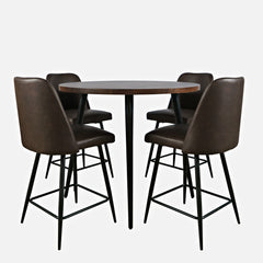 Prelude Walnut/Dark Brown Round Counter Dining Table w/ 4 Maddox Stools - Ornate Home