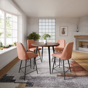 Prelude Walnut/Light Brown Round Counter Dining Table w/ 4 Maddox Stools - Ornate Home