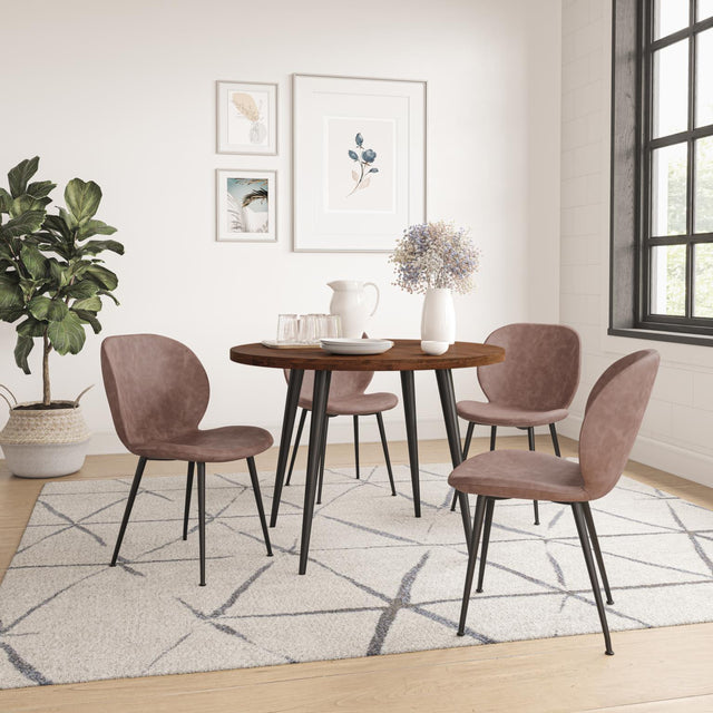Prelude Walnut Round Dining Table w/ 4 Wright Chairs - Ornate Home