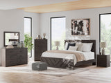 Prendonea Charcoal King Panel Bed, Dresser, Mirror, Chest and 2 Nightstands (Online Special Price) - Ornate Home