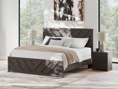 Prendonea Charcoal King Panel Bed, Dresser, Mirror and Nightstand - Ornate Home