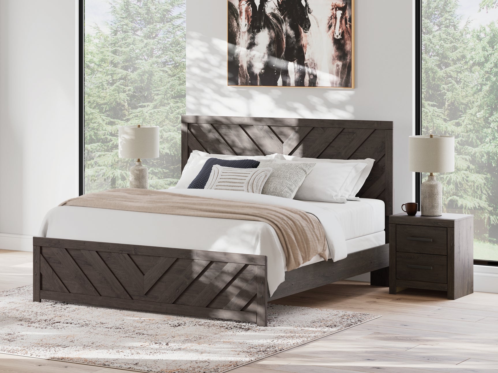 Prendonea Charcoal King Panel Bed, Dresser and 2 Nightstands (Online Special Price) - Ornate Home