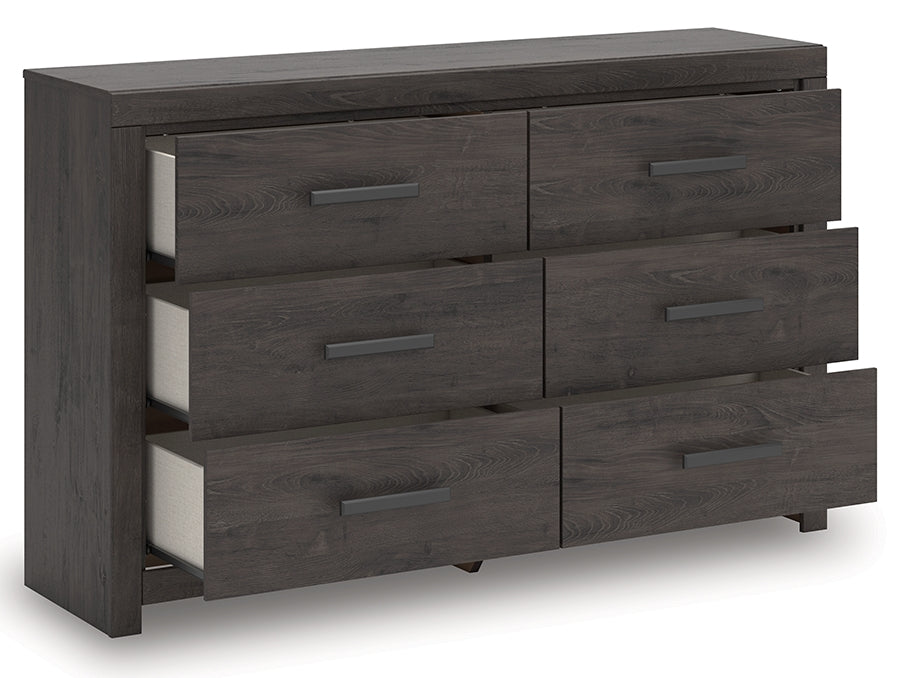 Prendonea Charcoal King Panel Bed, Dresser and 2 Nightstands - Ornate Home