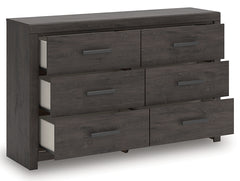 Prendonea Charcoal King Panel Bed, Dresser and 2 Nightstands - Ornate Home