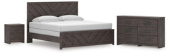 Prendonea Charcoal King Panel Bed, Dresser and Nightstand - Ornate Home