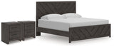 Prendonea Charcoal King Panel Bed and 2 Nightstands - Ornate Home