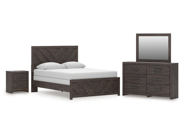 Prendonea Charcoal Queen Panel Bed, Dresser, Mirror and Nightstand - Ornate Home