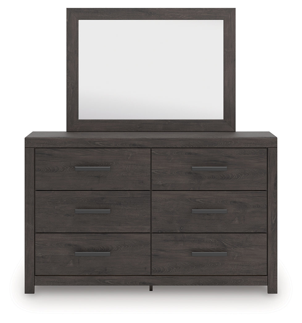 Prendonea Charcoal Queen Panel Bed, Dresser, Mirror and Nightstand - Ornate Home