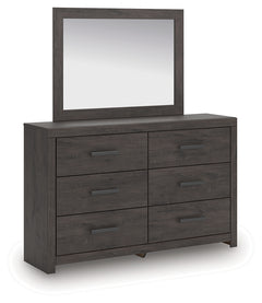 Prendonea Charcoal Queen Panel Bed, Dresser, Mirror and Nightstand - Ornate Home