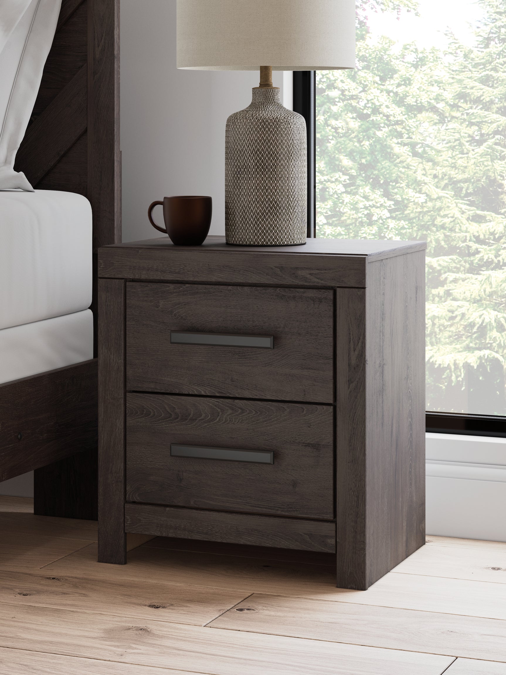 Prendonea Charcoal Queen Panel Bed, Dresser, Mirror and Nightstand - Ornate Home