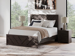 Prendonea Charcoal Queen Panel Bed, Dresser, Mirror, Chest and Nightstand - Ornate Home